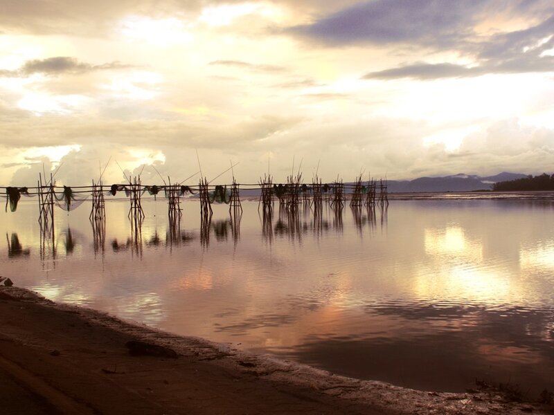 Sunset over fishing nets