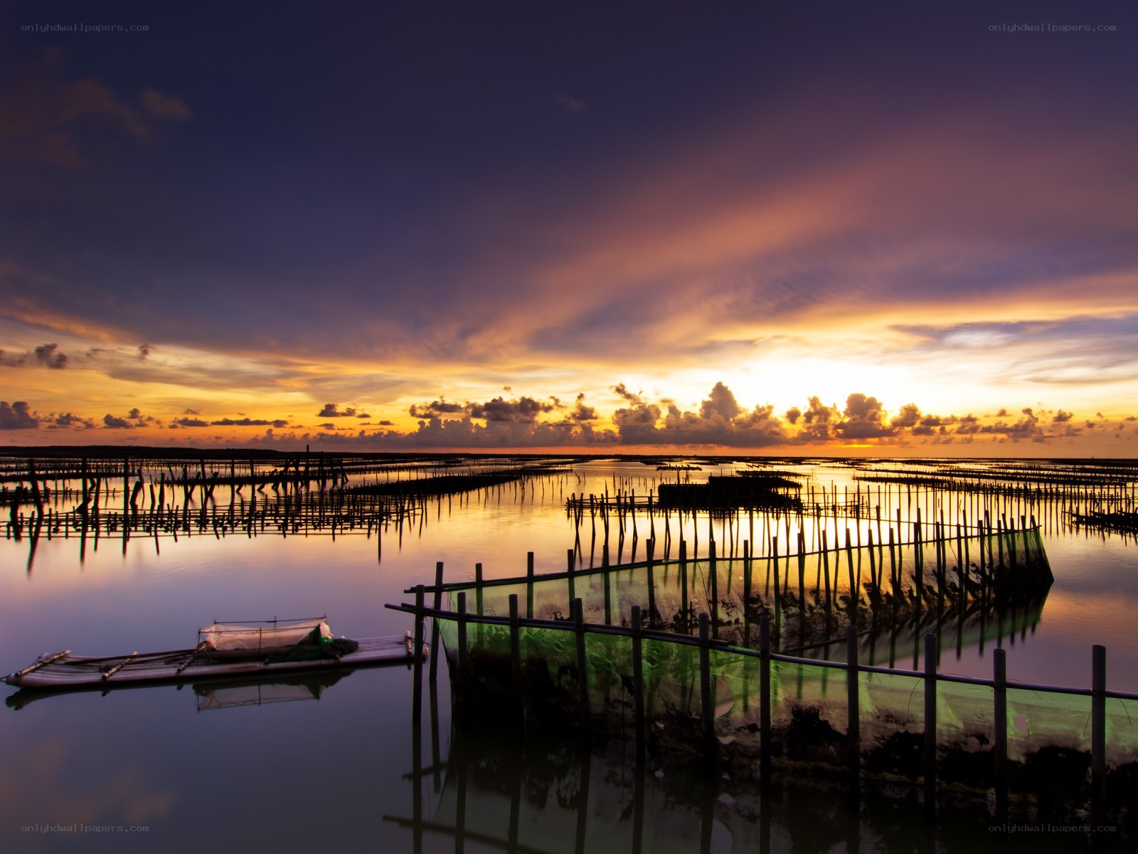Sunset over fishing nets