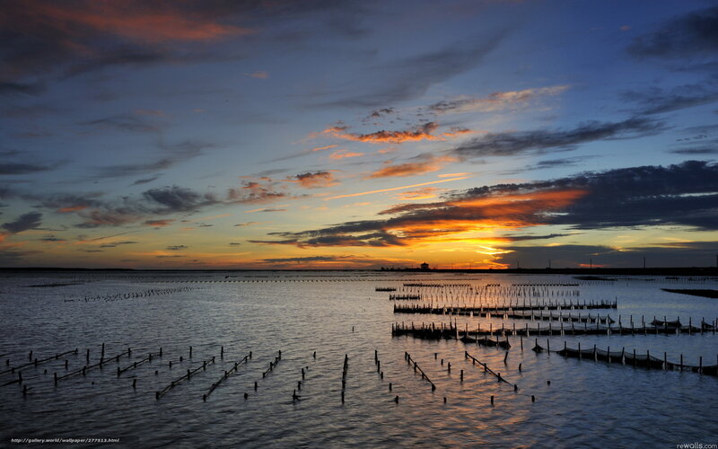 Sunset over fishing nets