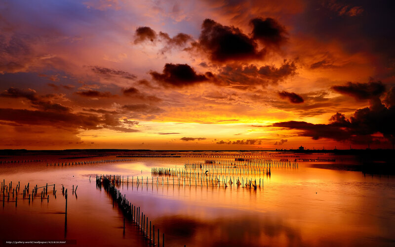 Sunset over Fishing Poles — Orange