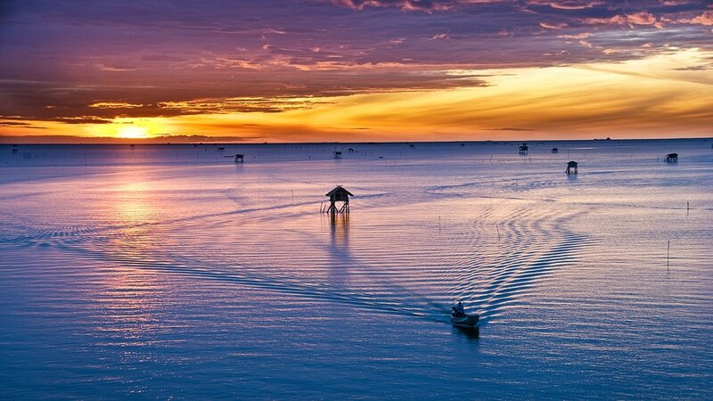 Sunset over fishing village