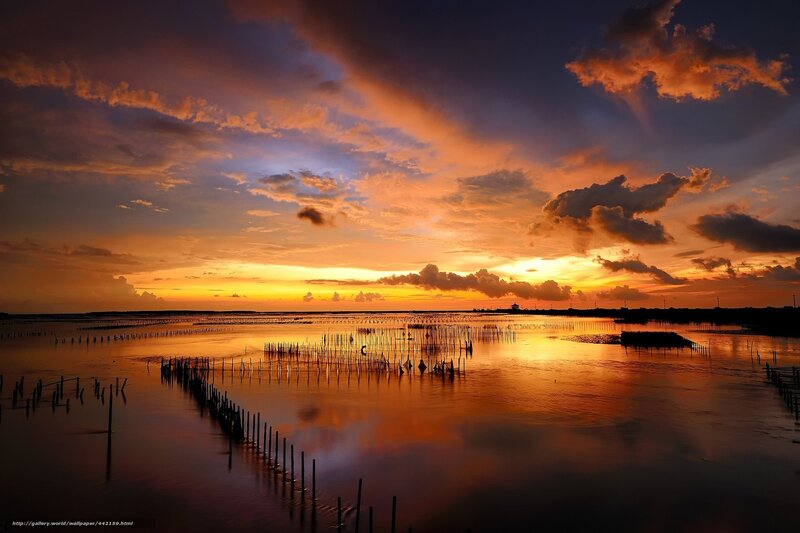Sunset over fishing village