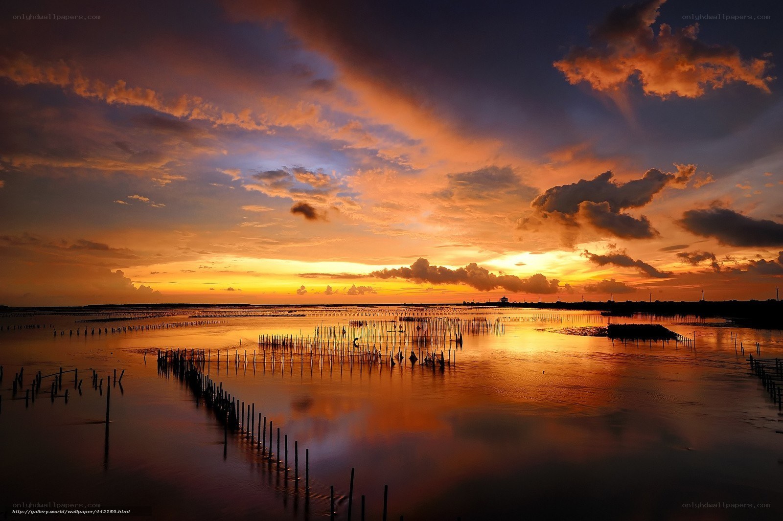 Sunset over fishing village