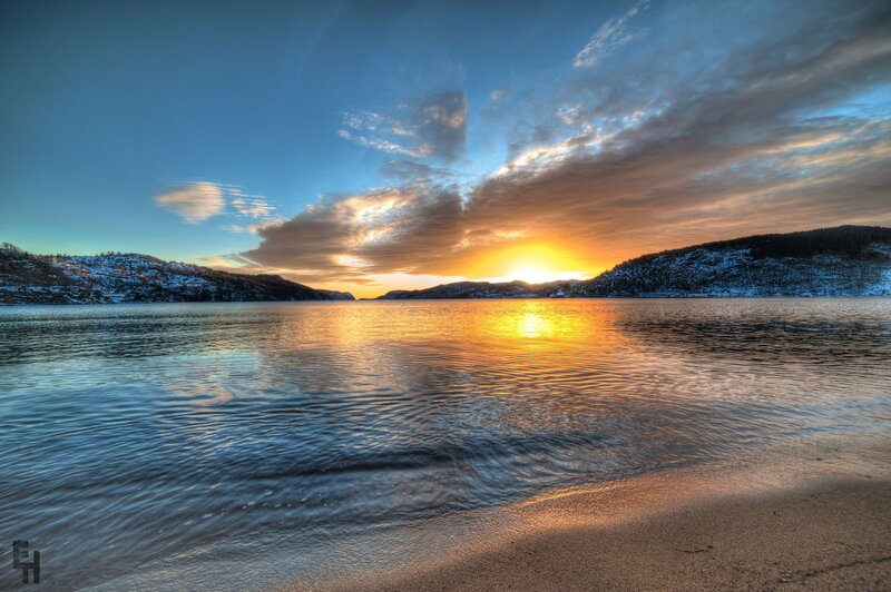 Sunset over Fjord — Blue, Dramatic
