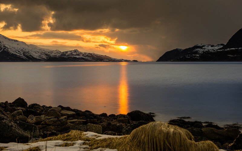 Sunset over Fjord — Orange, Dramatic