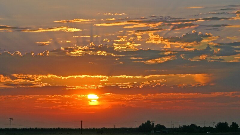 Sunset over Flat Landscape — Orange, Dramatic, Photograph