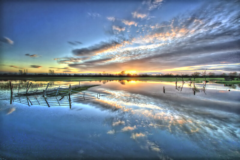 Sunset over flooded field