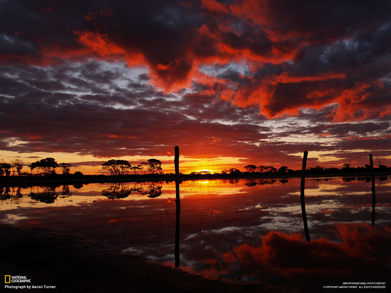 Sunset over Flooded Field — Red