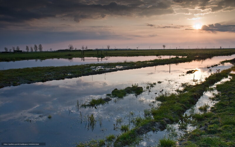 Sunset over flooded fields