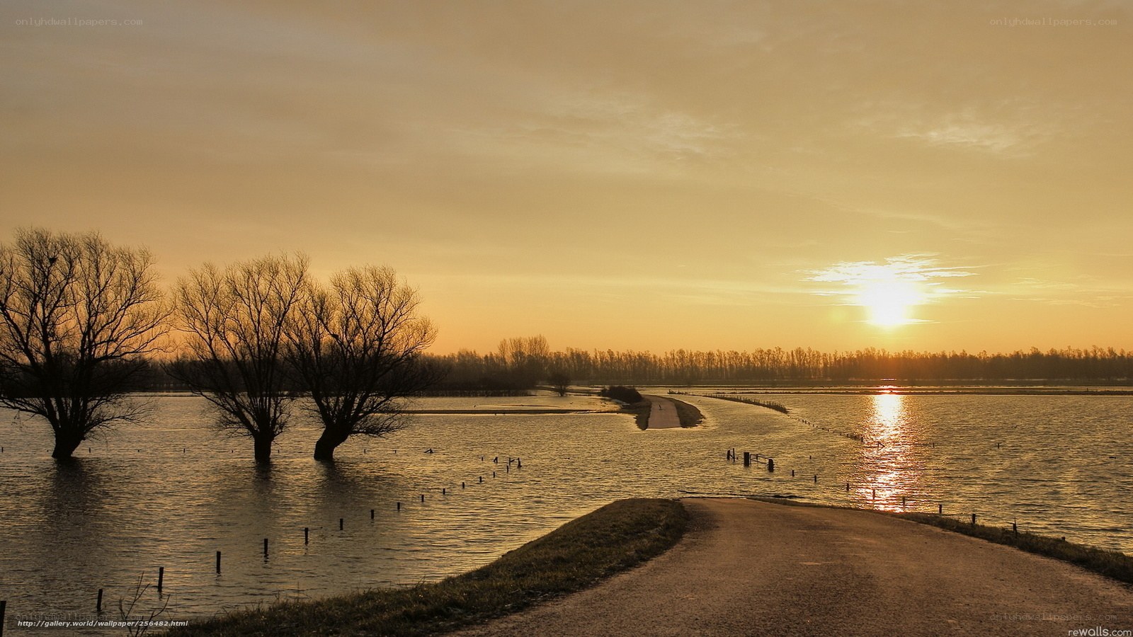 Sunset over flooded landscape