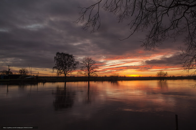 Sunset over flooded river