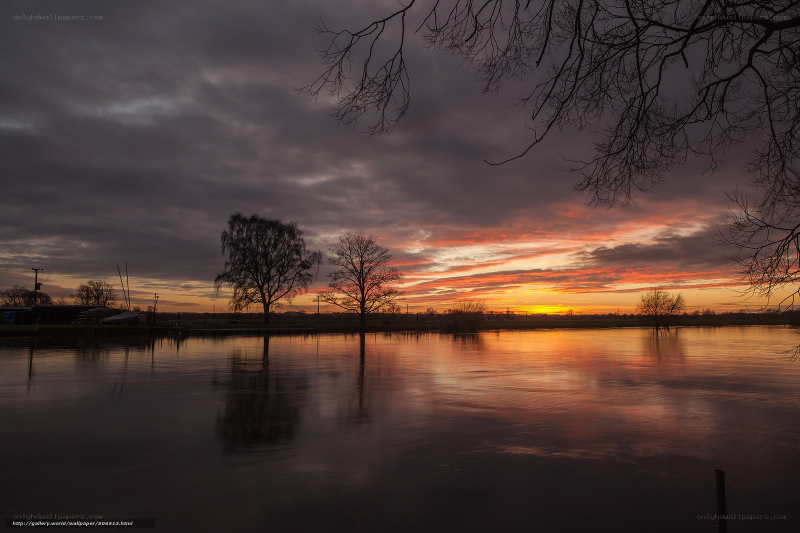 Sunset over flooded river
