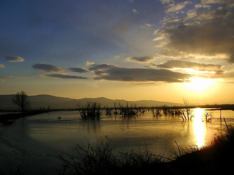 Sunset over flooded wetlands