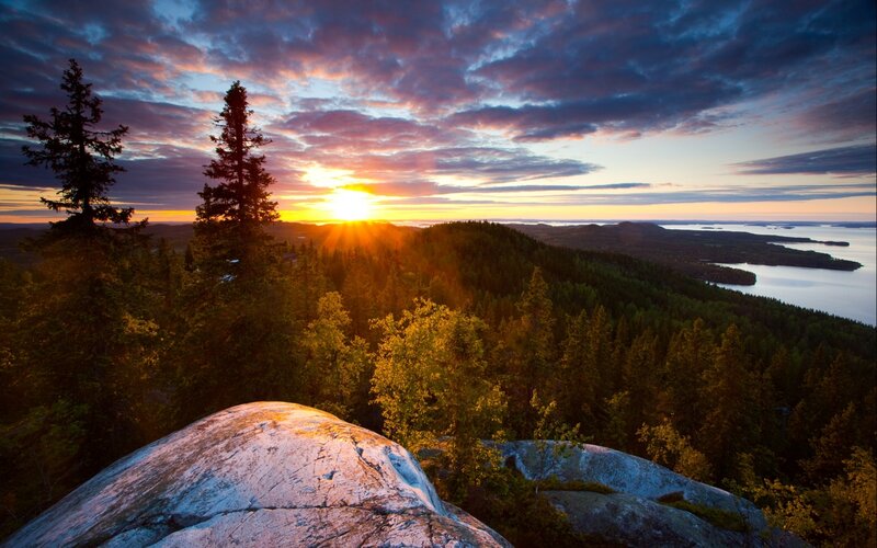 Sunset over Forest and Lake — Orange