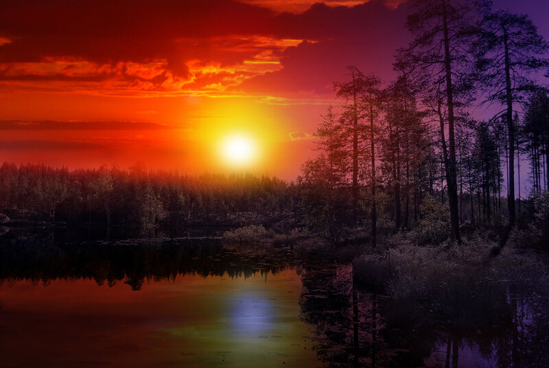 Sunset over Forest Lake — Red