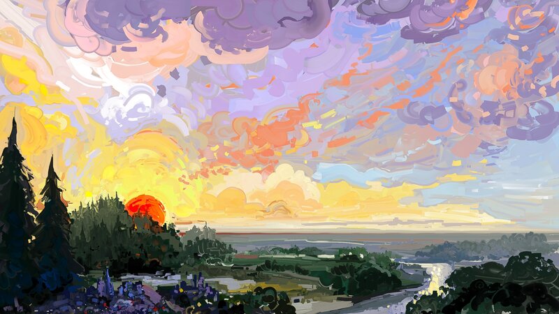 Sunset over Forest Landscape — Yellow