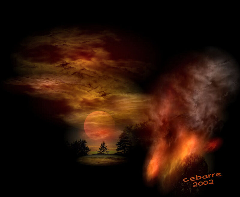 Sunset over Forest — Orange, Dramatic, Digital Art