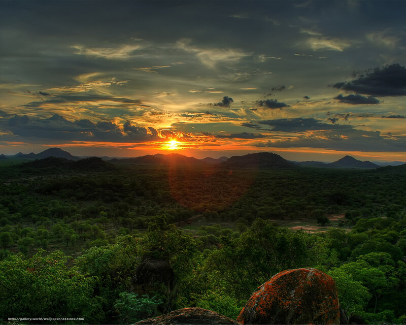Sunset over Forested Hills — Green, Dramatic, Photograph
