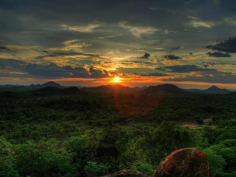 Sunset over Forested Hills — Green, Dramatic