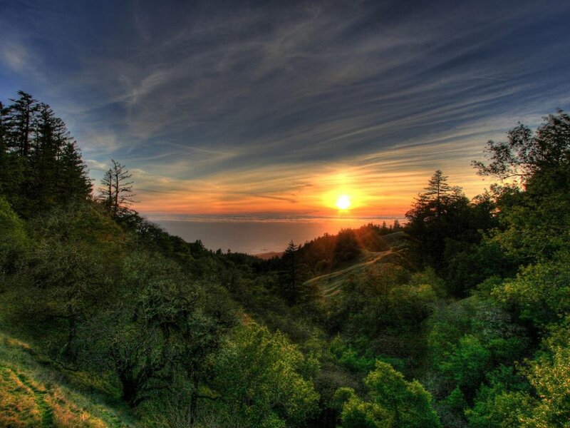 Sunset over Forested Hills — Green, Serene, Photograph