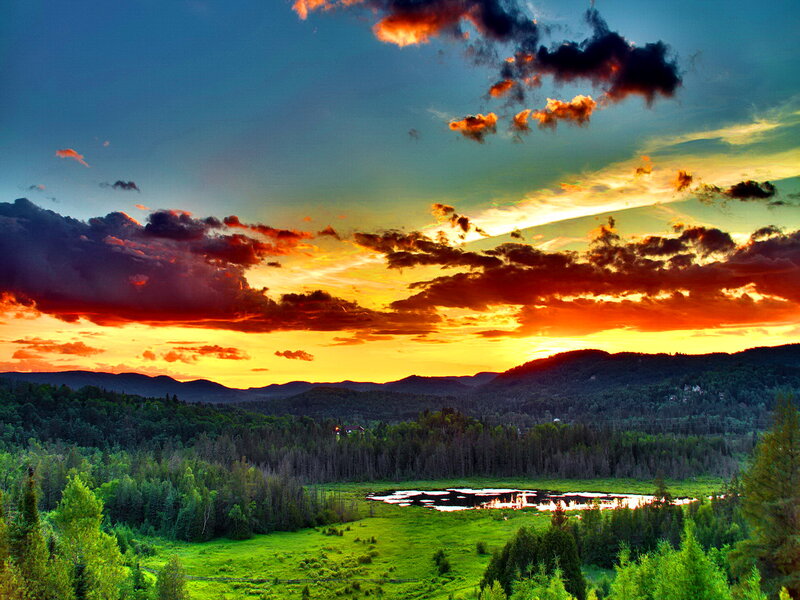 Sunset over Forested Hills — Orange, Dramatic