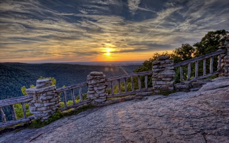 Sunset over Forested Hills — Orange, Serene