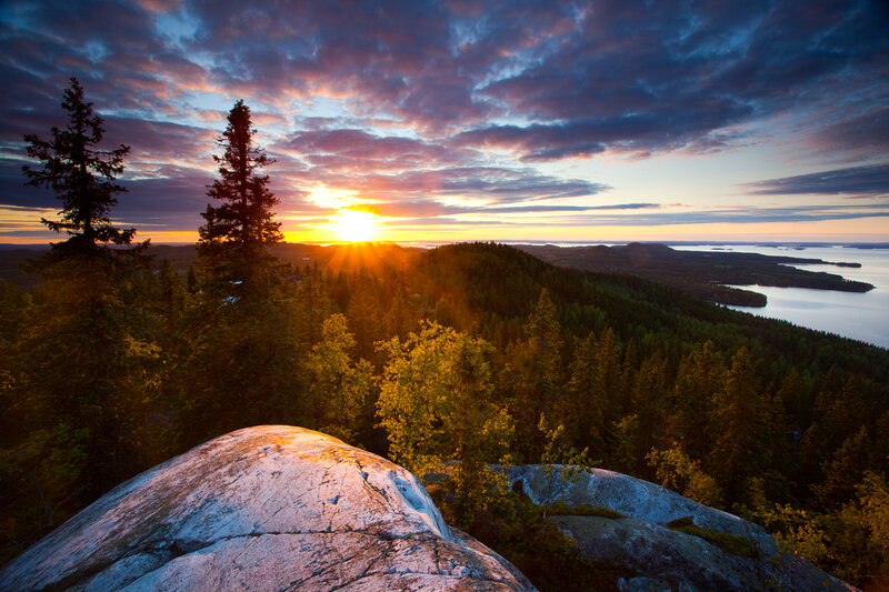 Sunset over Forested Hills — Orange