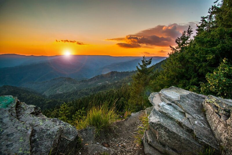 Sunset over Forested Mountains — Orange