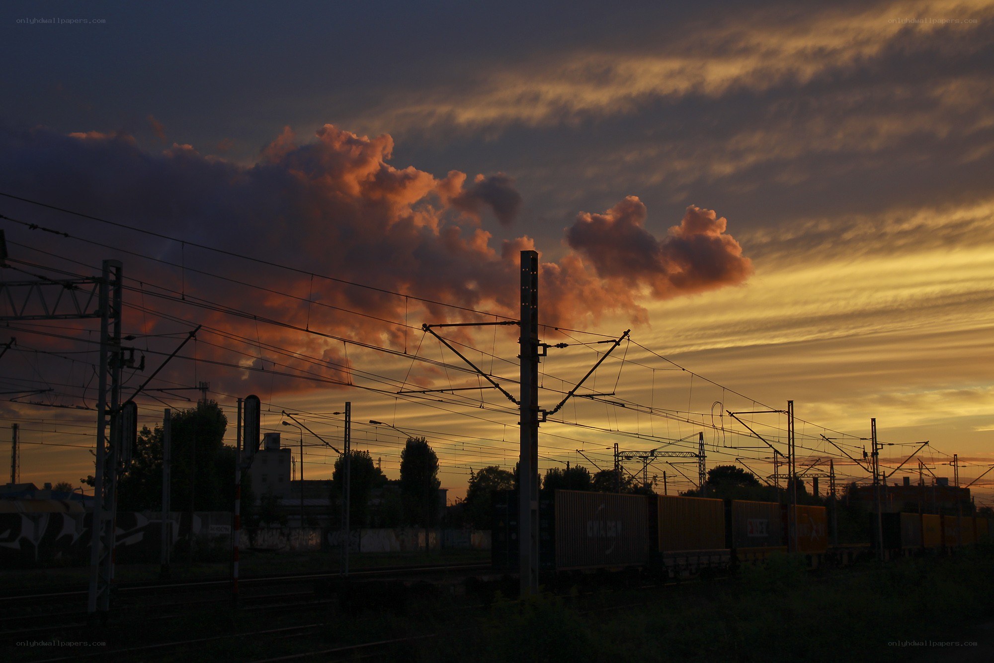 Sunset over freight train