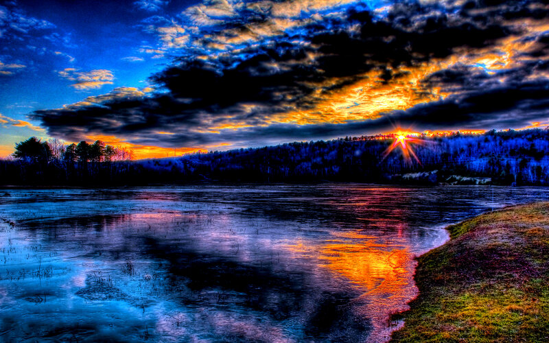 Sunset over Frozen Lake — Blue, Dramatic