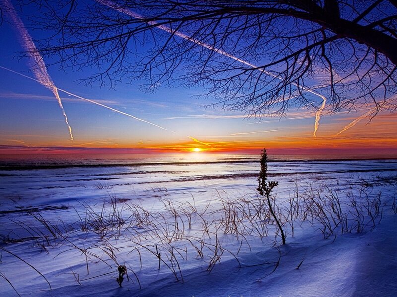 Sunset over Frozen Lake — Blue, Serene