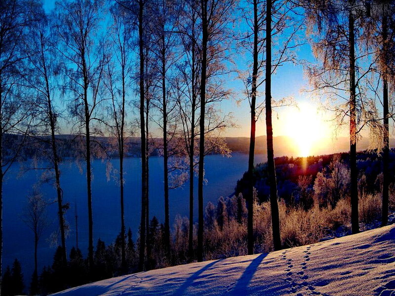 Sunset over Frozen Lake — Blue
