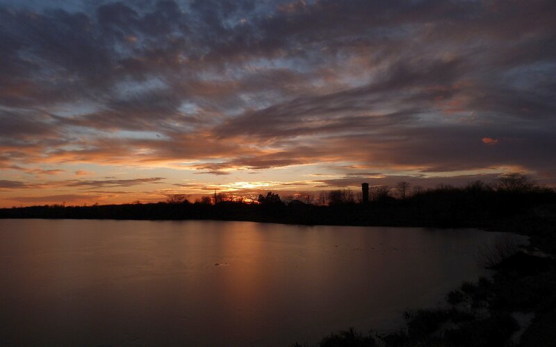 Sunset over Frozen Lake — Orange, Dramatic, Photograph, Clouds
