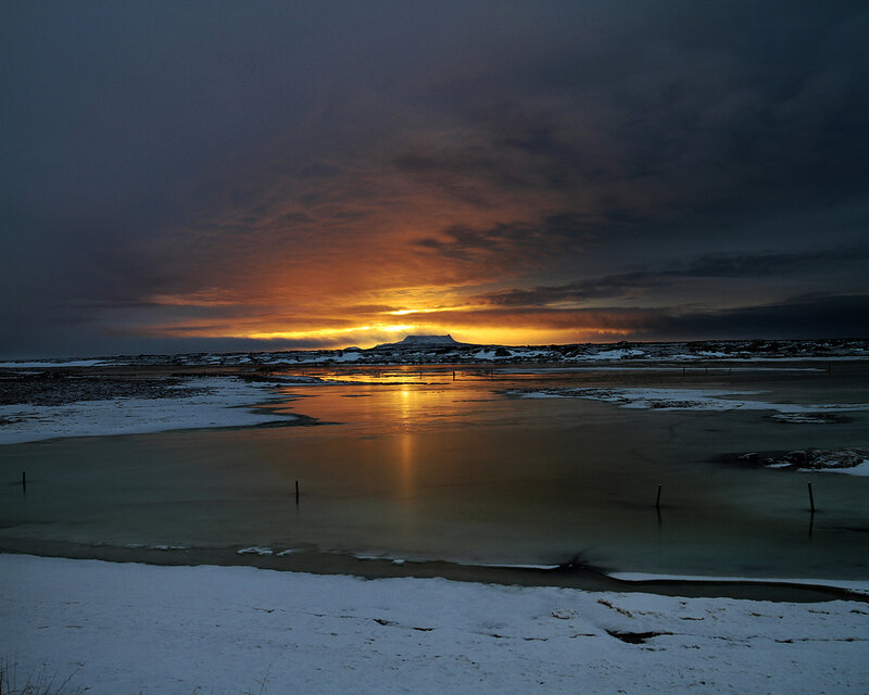 Sunset over Frozen Lake — Orange, Dramatic