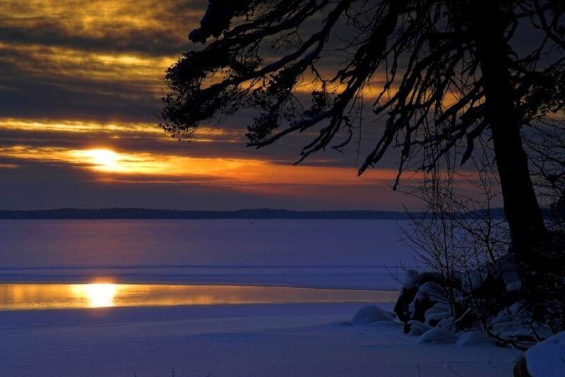 Sunset over Frozen Lake — Orange