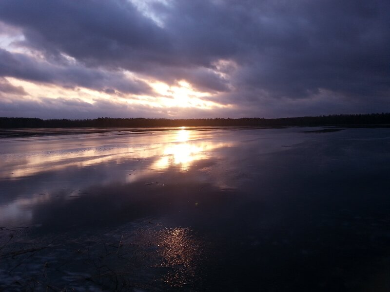 Sunset over Frozen Lake — Purple, Dramatic, Photograph
