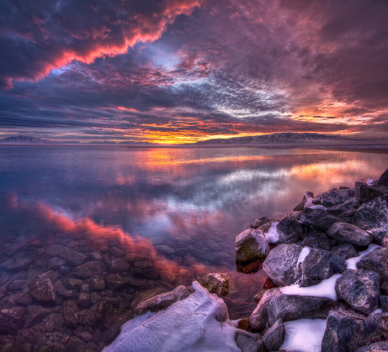 Sunset over Frozen Lake — Purple, Dramatic