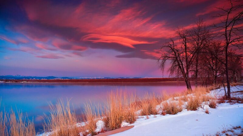 Sunset over Frozen Lake — Red