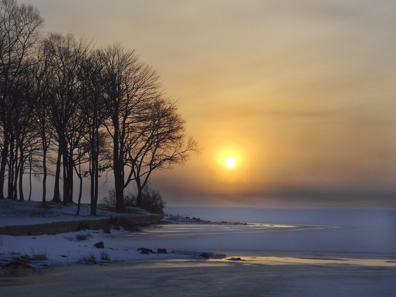 Sunset over Frozen Lake — Yellow, Serene