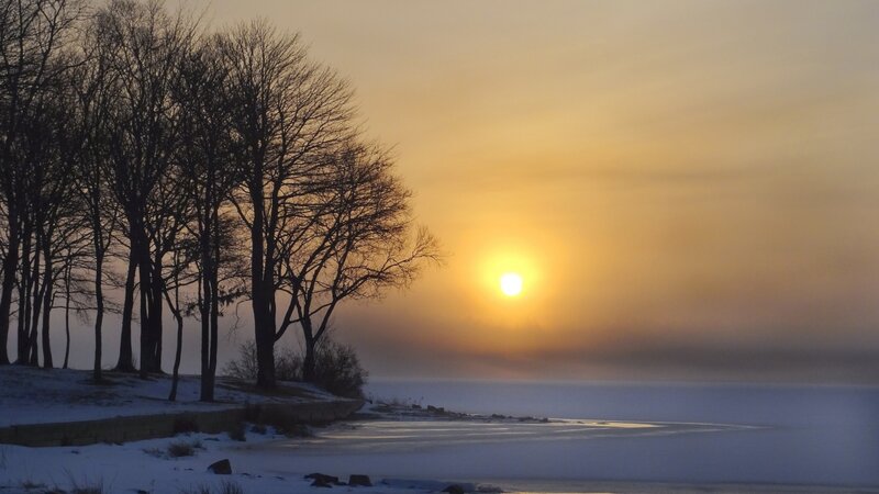 Sunset over Frozen Lake — Yellow