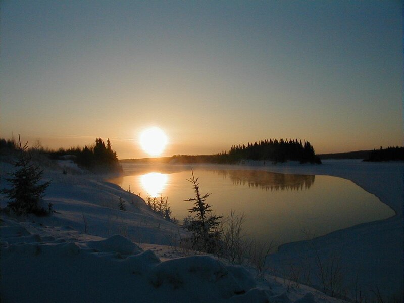 Sunset over Frozen River — Blue