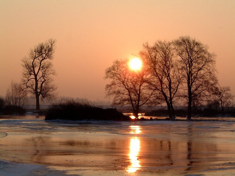 Sunset over Frozen River — Orange