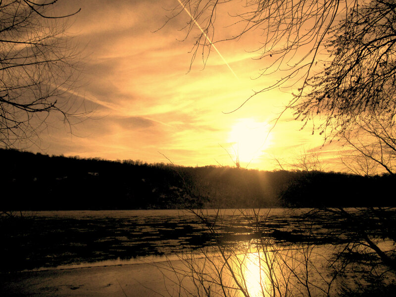 Sunset over Frozen River — Yellow