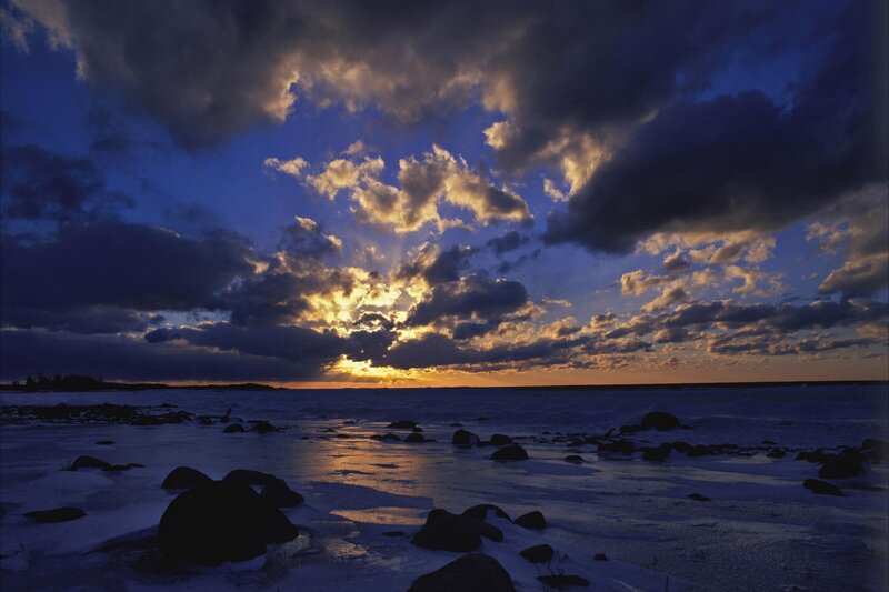 Sunset over frozen sea