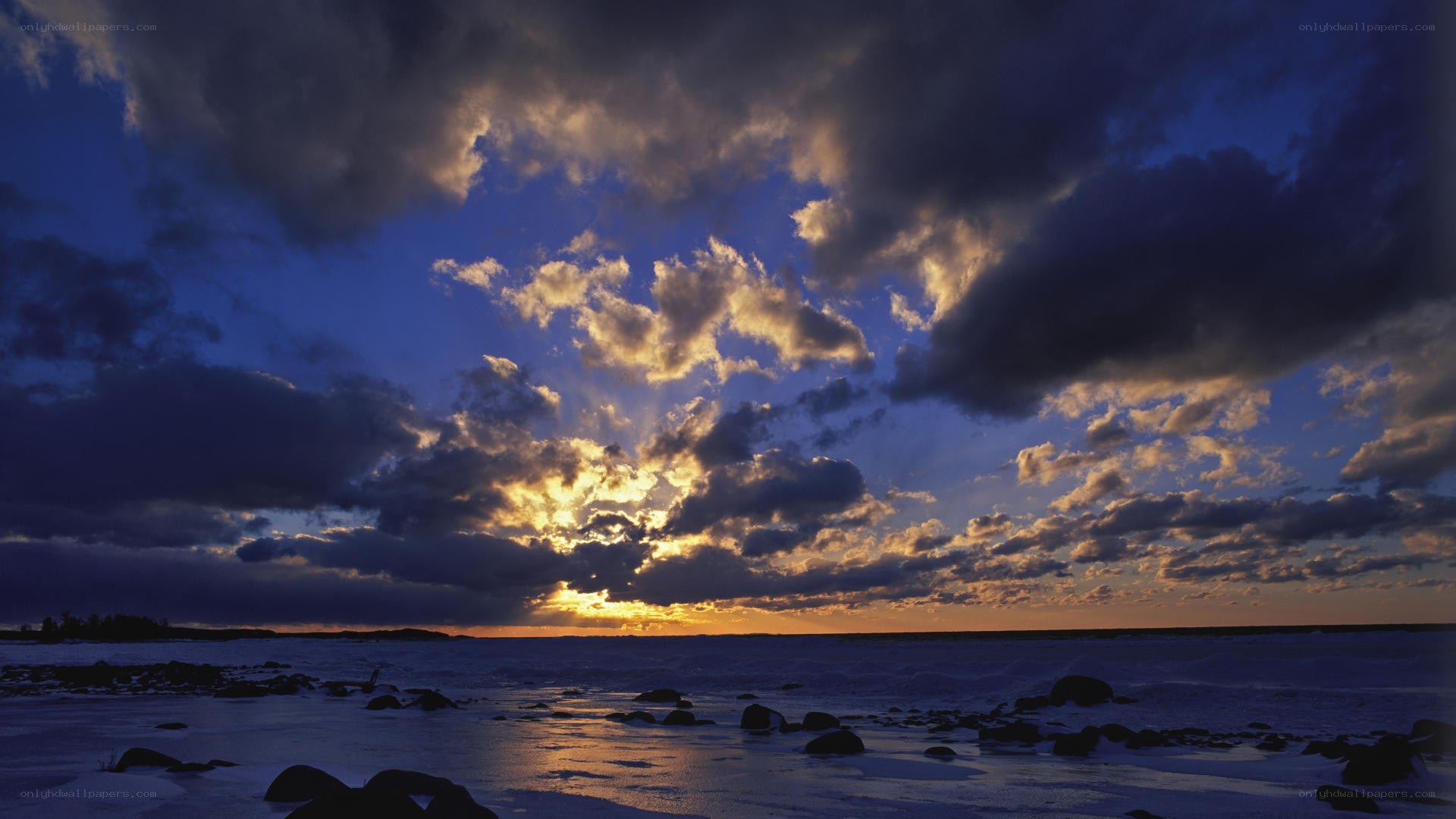 Sunset over frozen sea