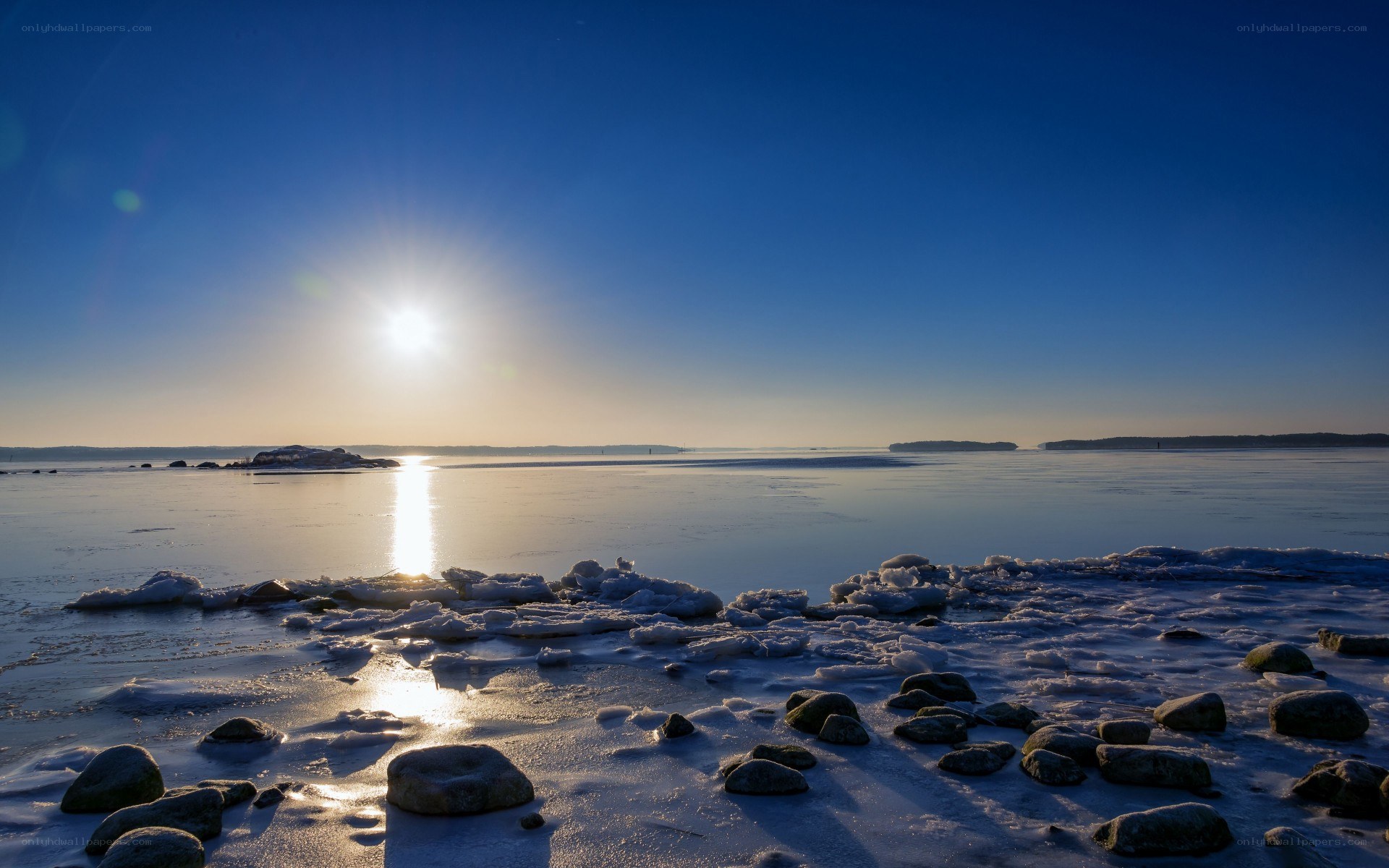 Sunset over frozen sea
