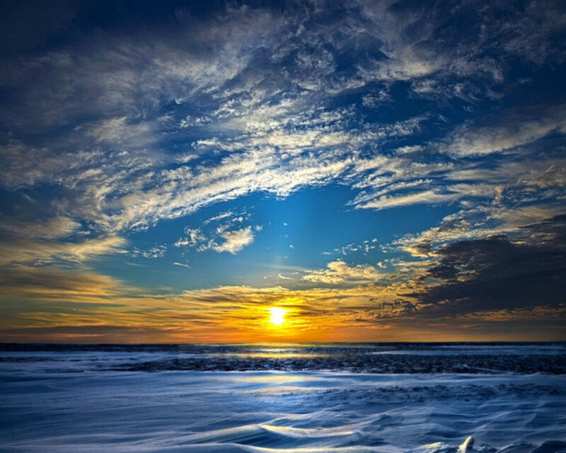 Sunset over Frozen Sea — Blue