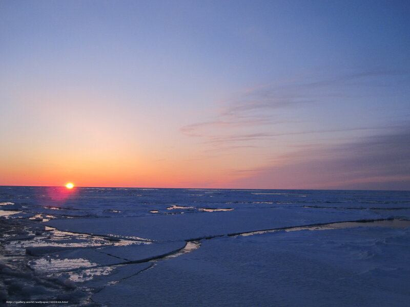 Sunset over frozen sea