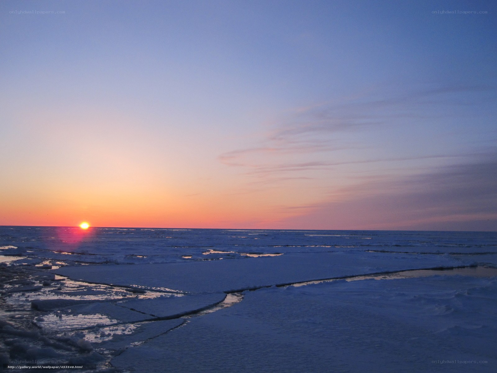 Sunset over frozen sea