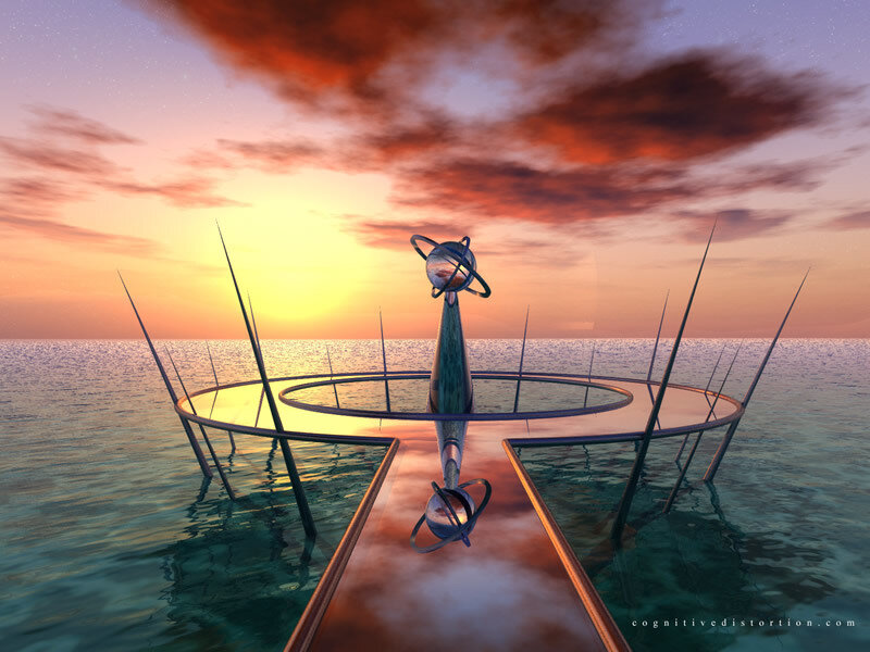 sunset over futuristic structure